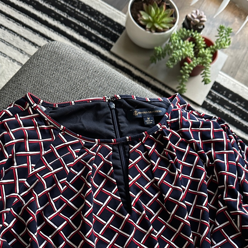 Brooks Brothers Black and Red Geometric Long Sleeve Dress - Picture 4 of 7